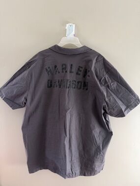 Harley-Davidson Charcoal Black Logo Short Sleeve Button Front Shirt Size 2XL